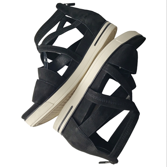 Eileen Fisher Skill Tumbled Nubuck Leather Textile Strappy Sneaker Sandals Zip 8 - Picture 4 of 13
